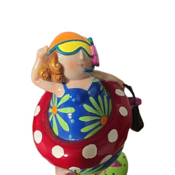 Retro Beach Woman Wearing FloatyW/Beach Bag Bright Colorful Coin Bank **READ** - Picture 7 of 12